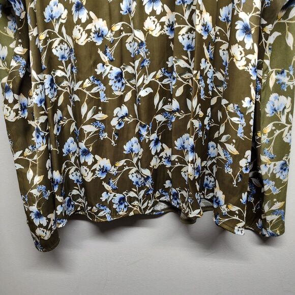 Lane Bryant Blouse Top Women Plus Size 26/28 Green Floral Short Sleeve Casual - Picture 4 of 9